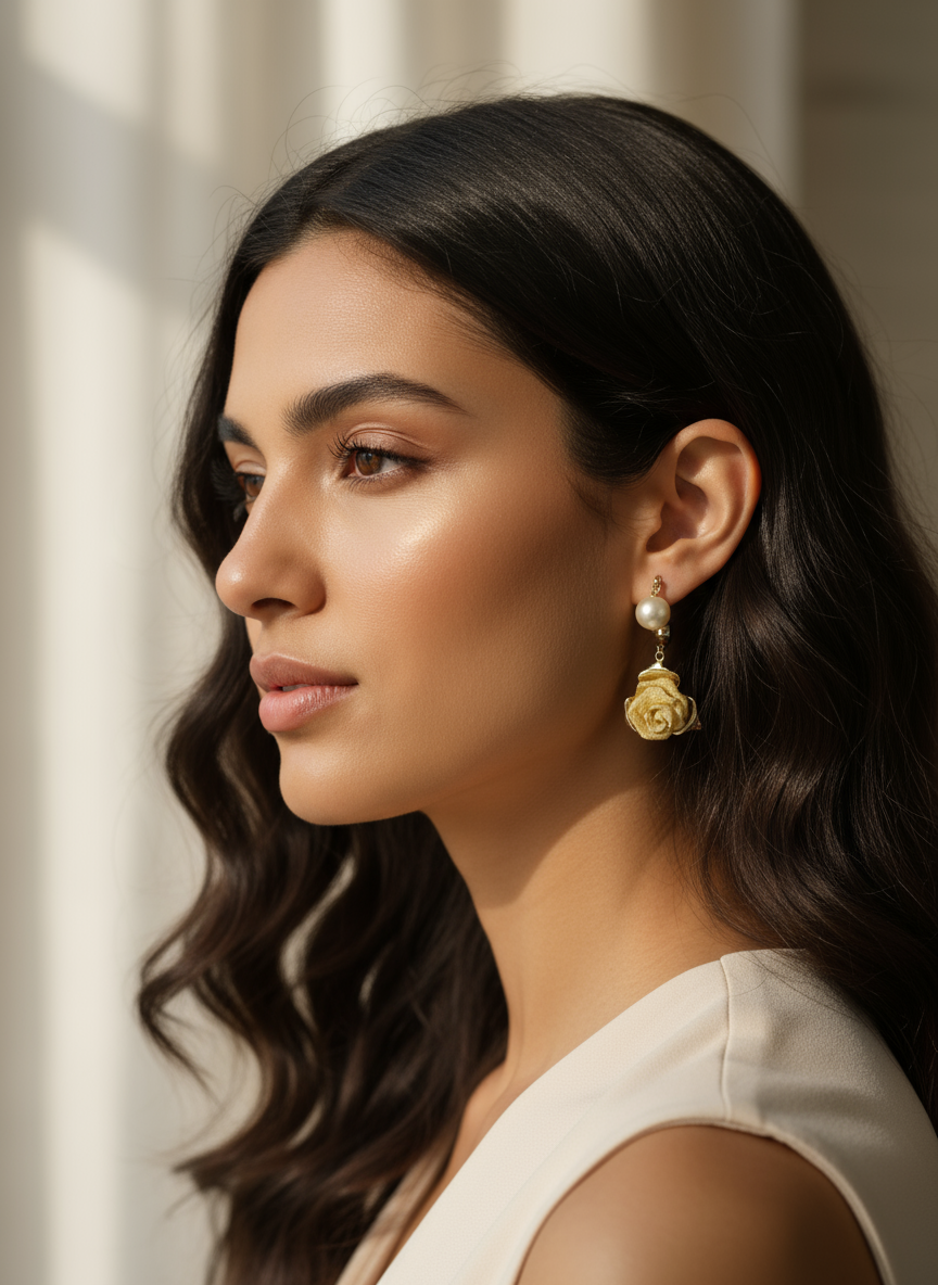 White Moti With Gold Flower 53