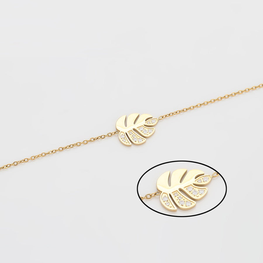 Shree  fashion simple Leaf 14K gold color bracelet