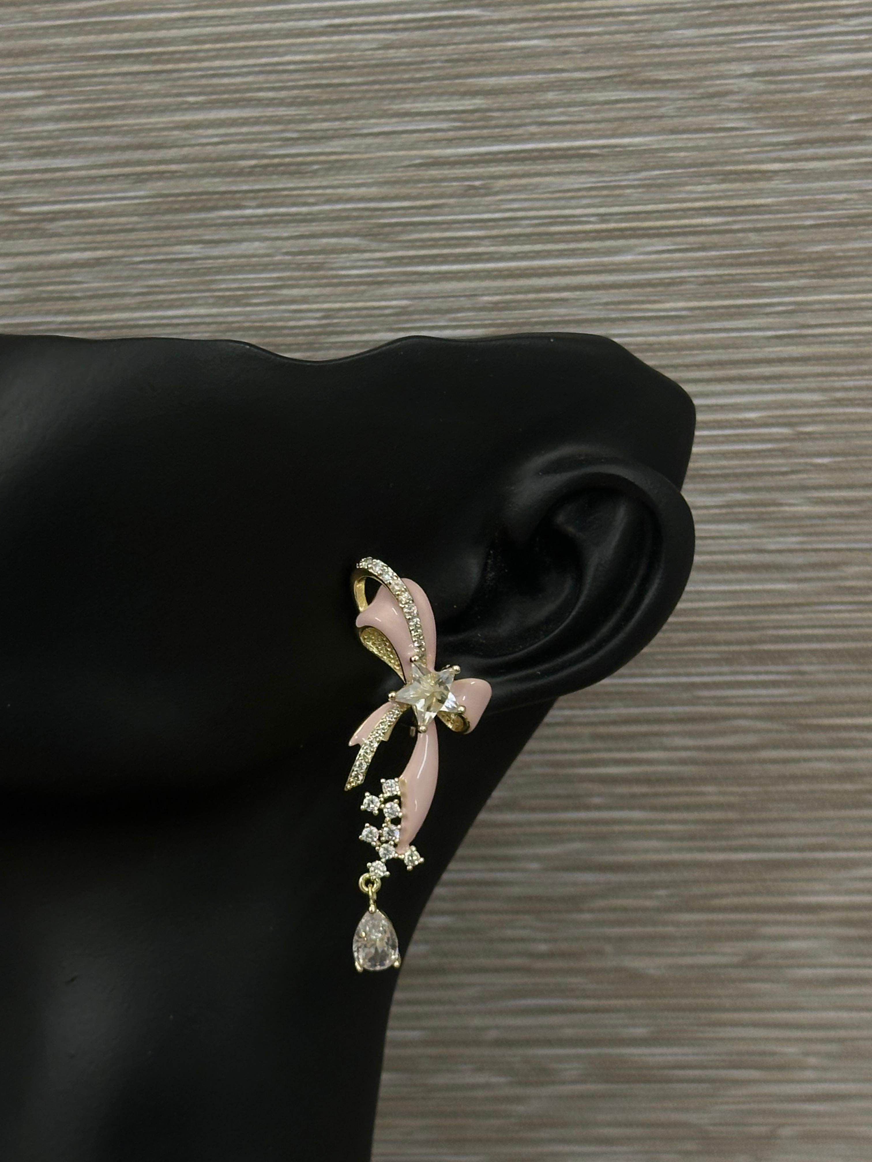 Pink Bow Earings